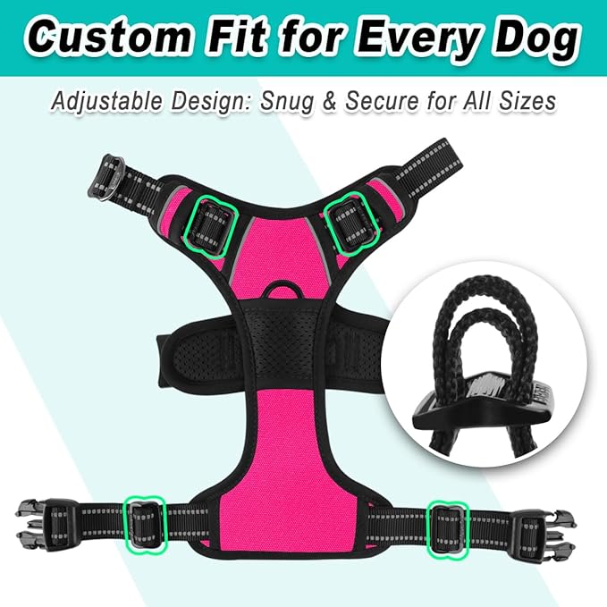BARKBAY Dog Harness No Pull 3 Buckles for Large Dogs - Adjustable, Reflective, Comfortable, No Choke, Heavy-Duty - Perfect for Outdoor Training, Walking, and Hiking - Strong & Durable - L & Pink