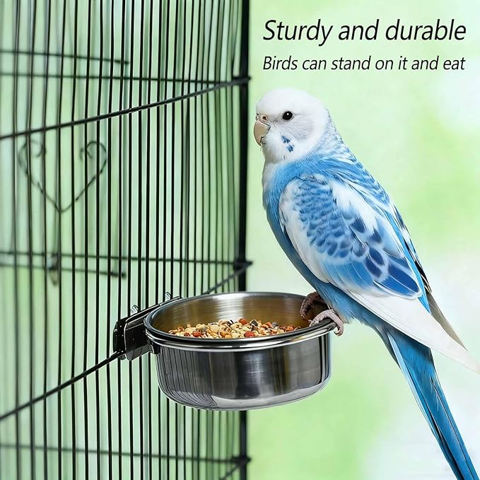 3 Pcs Stainless Steel Bird Food Water Bowls, Parrot Feeding Dish Cups with Clamp Holder Bird Ball Toys for Chinchilla, Cockatiel, Conure, Budgies, Parakeet, Lovebirds, Small Animals (Small)