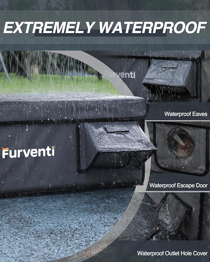 Outdoor Heated Cat House in Winter,Extremely Insulated & Weatherproof,Feral Cat Shelter with Waterproof Eaves & Escape Door for Outside Stray Barn Cat(Dark Grey,16.9"x12.6"x13.4")