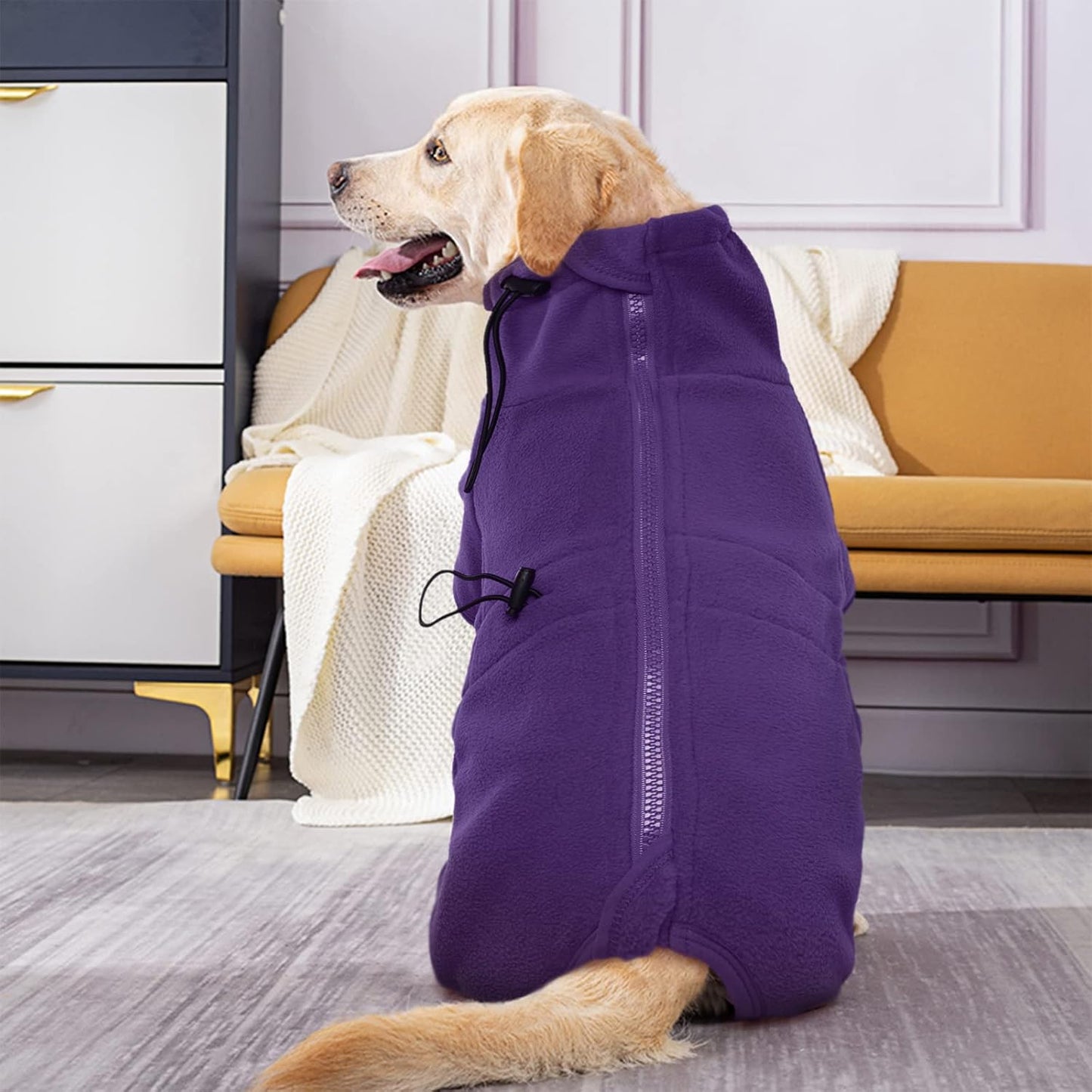 ROZKITCH Dog Winter Coat Soft Fleece Pullover Pajamas, Pet Windproof Warm Cold Weather Jacket Vest Cozy Jumpsuit Apparel Outfit Clothes for Small Medium Large Dog Walking Sleep Purple 3XL