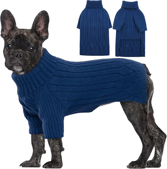 Dog Sweater, Dog Sweaters for Large Dogs Girl Boy, Large Dog Sweatshirt, Turtleneck Thick Warm Dog Sweater, Doggie Christmas Sweater, Pet Sweatshirt Clothes Outfit Fall Knit Pitbulls (Blue L)