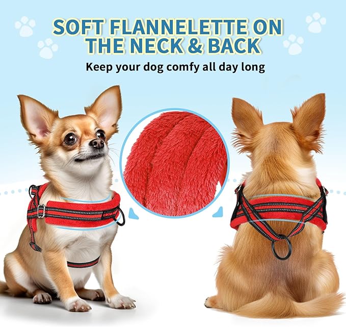 SlowTon No Pull Small Dog Harness and Leash Set, Puppy Soft Vest Harness Neck & Chest Adjustable, Reflective Lightweight Harness & Anti-Twist Pet Lead Combo for Small Medium Dogs (R-Front Clip,S)