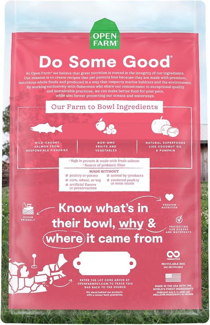 Open Farm, Grain Free Dry Cat Food, High-Protein Kibble for a Complete & Balanced Diet, Non-GMO Fruits & Vegetables, Prebiotic Fibers to Support Digestion, Wild-Caught Salmon Recipe, 8lb Bag