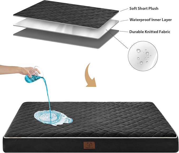 WNPETHOME Orthopedic XL Dog Bed for Crate, Waterproof Extra Large Dogs Bed with Removable Washable Cover, Multi-Needle Quilting Dogs Crate Bed