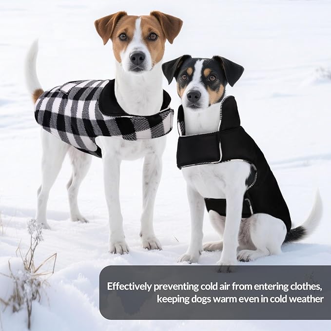 ASENKU Dog Winter Coat, Fleece Doggie Jacket Plaid Reversible Vest Waterproof Windproof Cold Weather Clothes for Small Medium Large Dogs (White, XL)