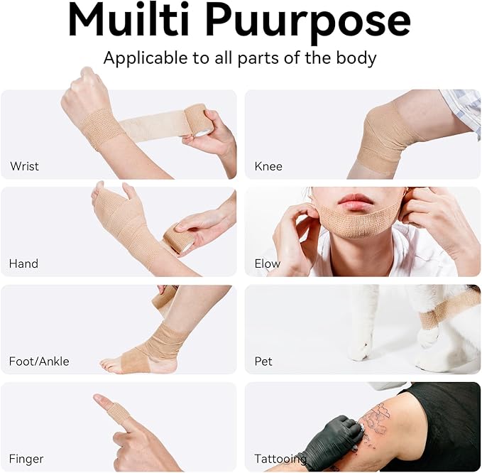 Self Adhesive Bandage Wrap,Bandage Tape,Medical Tape,Vet Tape,Athletic Tape Gauze,for First Aid,Sports, Wrist, Ankle (16pcs Black, 1inch*5Yards)