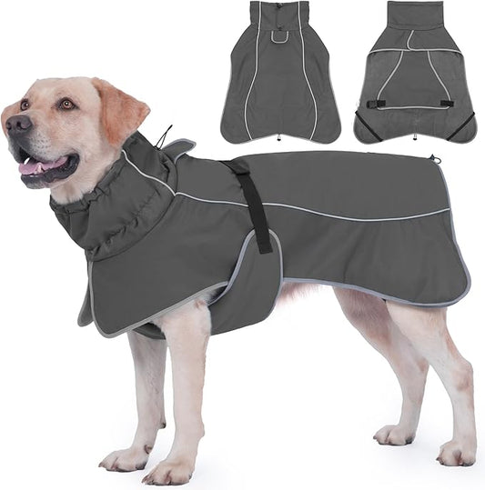Dog Raincoat, Waterproof Dog Coat with Reflective Straps, Leash Hole & Polar Fleece Lining, Winter Snow Rain Coat for Small, Medium & Large Dogs, Warm, Windproof Vest Jackets