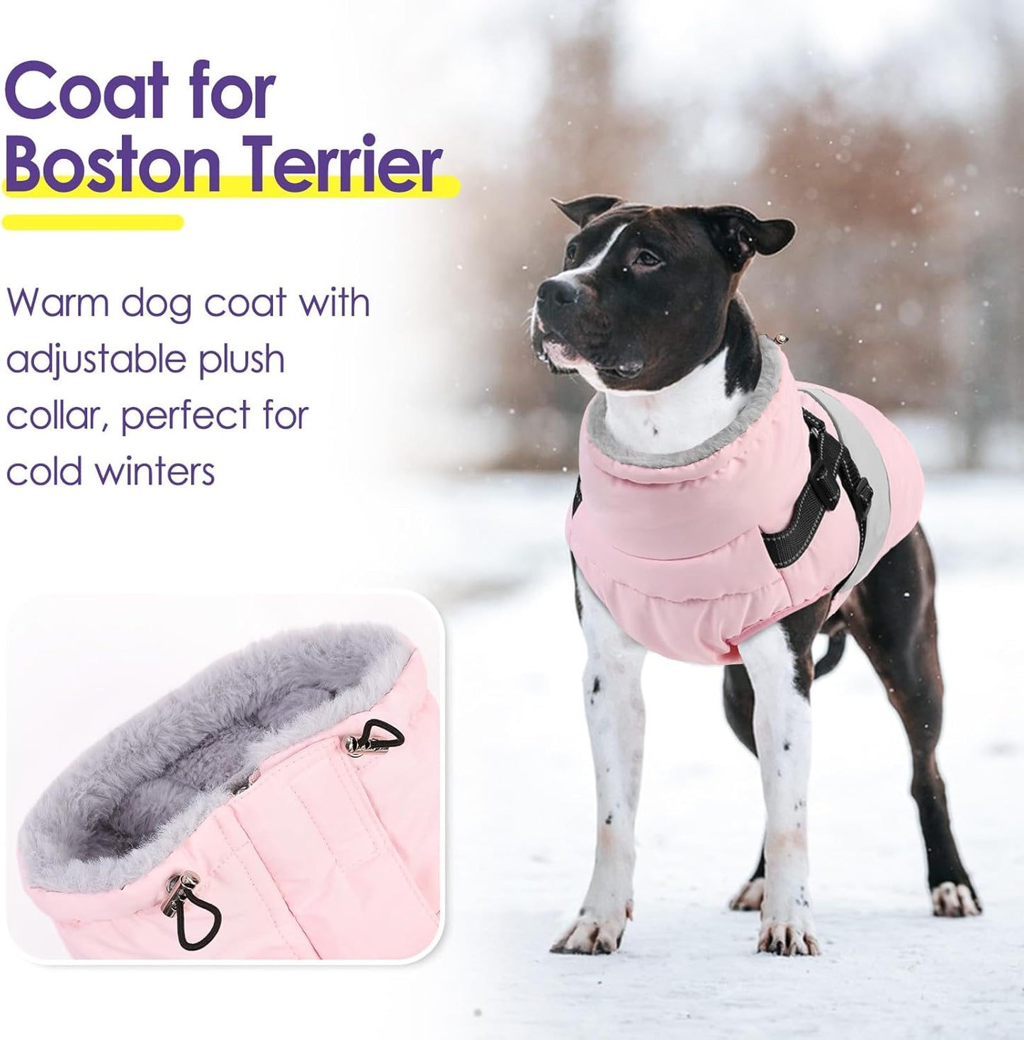 SUNFURA Dog Coat for Large Dogs, Warm Pet Jacket Winter with Harness Built in, Waterproof Pet Snow Jacket with Furry Collar, Reflective Fleece Snowsuit for Extra Large Dogs, Pink XL