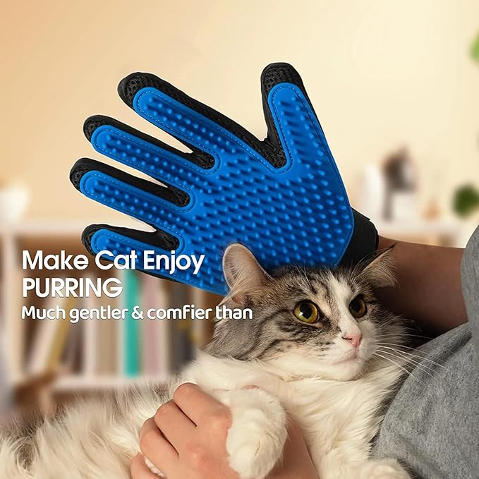 1 Pair [2-in-1] Pet Hair Removal Gloves - Five Finger Massage Design Pet Beauty Gloves, Suitable for pet dogs and cats to prevent hair tanglings(Dark blue)