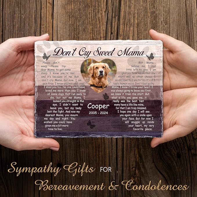 Custom Memorial Stone Gifts - 'Don't Cry Sweet Mama' - Diverse Background Palette, Sympathy Gift for Women and Mom Losing Beloved Pet - Caring Gesture for Dog & Cat Lovers