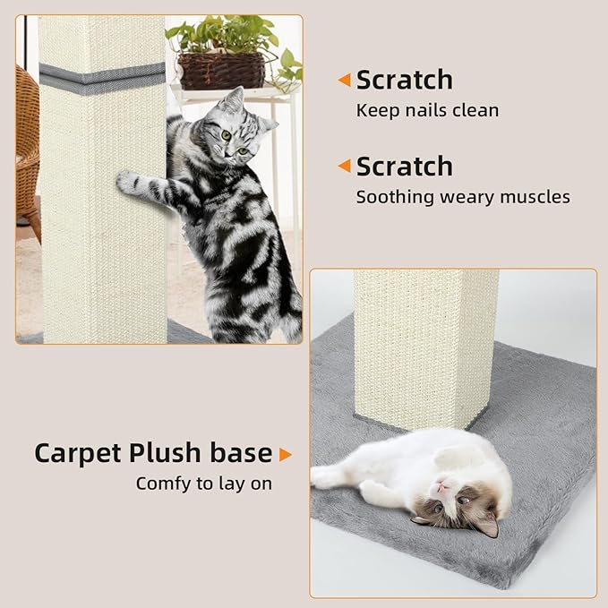 Cat Scratching Post,32 Inch Heavy Duty and Thicker Cat Scratching Post with Jumping Platform,Tall Cat Scratching Posts for Indoor Cats Adults,Wear-Resistant and Non-Scratch(Grey)