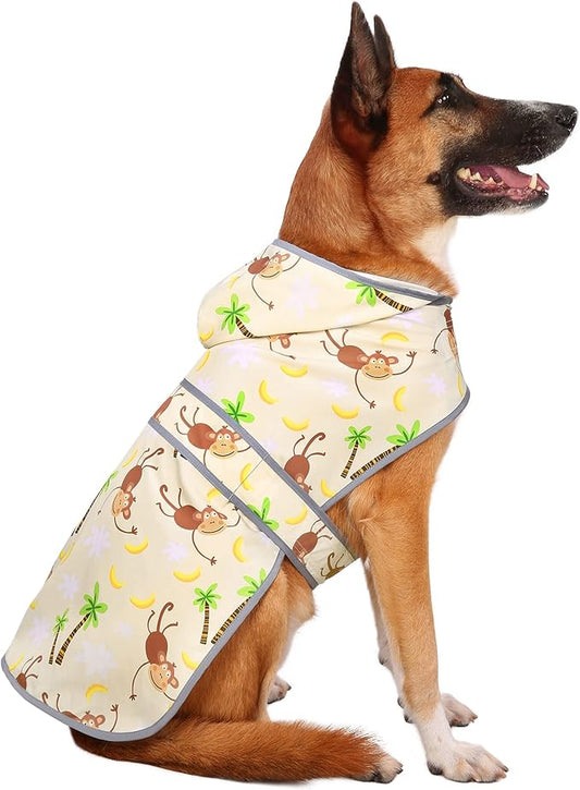 Dog Raincoat for Medium Dogs Waterproof Hooded Rain Jacket with Reflective Strips Leash Hole & Poncho Adjustable Fit (Monkey,L)