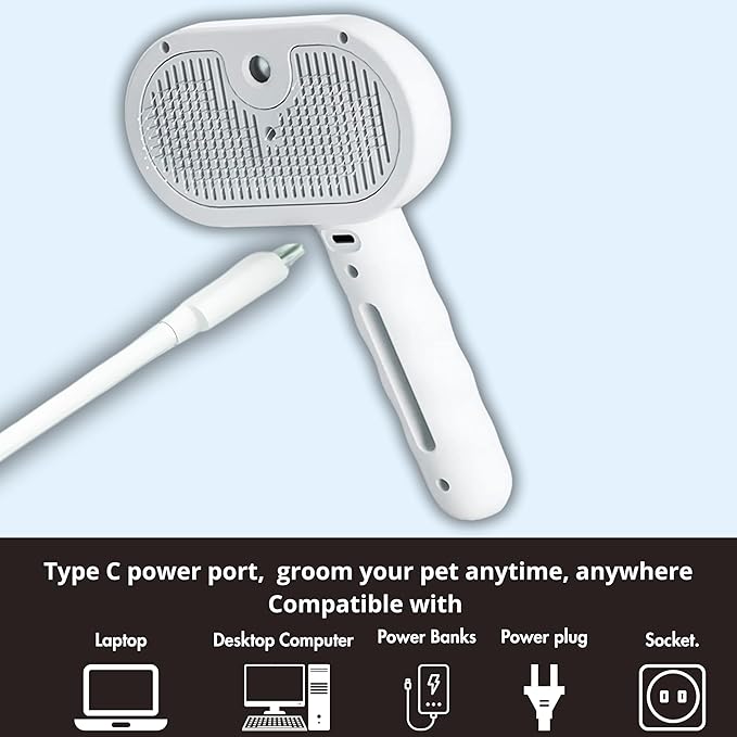 4 in 1 Cat Steam Brush: steam brush for cats, Grooming, Shedding, Mist Spray, Hair Removal Comb & Massager, USB Rechargeable Self Cleaning cat steam brushes for indoor cats - White