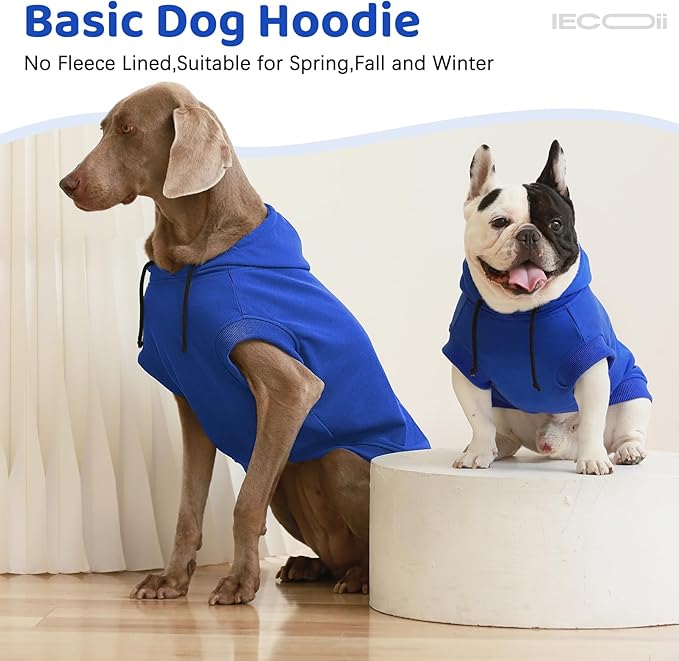 IECOii Medium Dog Sweatshirt with Hood, Spring & Fall Dog Clothes for Medium-Sized Dogs, Blue
