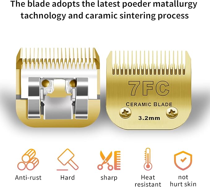 Detachable Pet Dog Grooming Clipper Ceramic Blades Set,Compatible with Andis,Oster A5,Wahl KM10 Series Clippers,Size 7FC/5FC/4FC/3FC 4 Pack,Gold