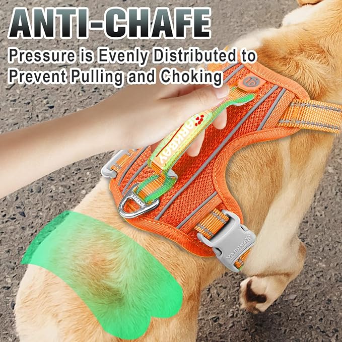 BARKBAY No Pull Dog Harness Large Reflective Dog Harness with Front Clip and Easy Control Handle for Walking Training Running with ID tag Pocket(Orange,XL)