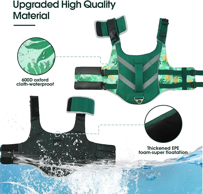 Kuoser Dog Life Jacket with Reflective Stripes, Adjustable Visibility Dog Life Vest, Ripstop Lifesaver for Small to Large Dogs