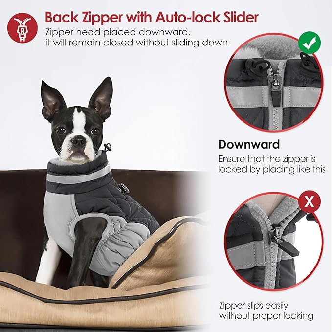 AOFITEE Dog Coat, Warm Dog Winter Coat, Reflective Turtleneck Large Dogs Jacket with Harness Built in, Turtleneck Pet Winter Jacket, Waterproof Pet Snow Jackets Fleece Vest, Grey XL