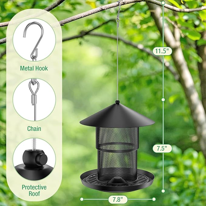 Bird Feeder for Outdoor Hanging, Mess Free Birdfeeder for Outdoor with Catch Tray, Heavy Duty Metal for Outside Hanging to Attracting Birds