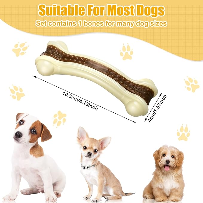 Sosation Bones Shaped Dog Toys for Aggressive Chewers, 2 Pack Dog Chew Toys Puppy Teething Nylon Beef Flavor for Large/Medium/Small Puppies Breeds(Curved Bone,Small)