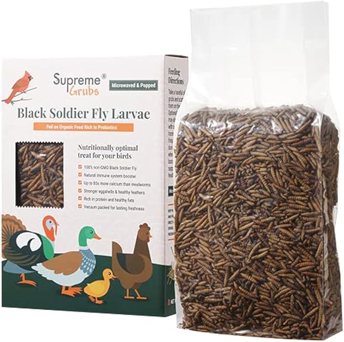 Natural Black Soldier Fly Larvae for Chickens, 85X More Calcium Than Mealworms-High Protein Grub Food Chicken Treats for Hens, Probiotic & Calcium Rich Chicken Feed, Bird Treat 1lb