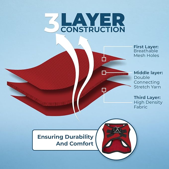 Voyager Step-in Air All Weather Mesh Harness and Reflective Dog 5 ft Leash Combo with Neoprene Handle, for Small, Medium and Large Breed Puppies by Best Pet Supplies - Red/Black Trim, Medium