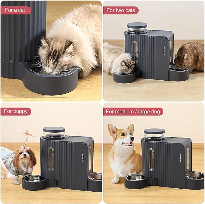 Gardner Pet Automatic Gravity Cat Food Feeder and Water Dispenser Stainless Steel Two-in-One Set Large Capacity Dispenser for Medium, Large Dogs, Puppies, Kittens, Rabbits-(1.6 Gallons x 2)