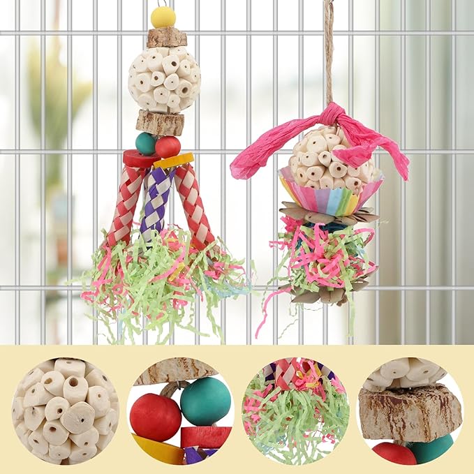Wontee Bird Toys Colorful Shredding Crinkles Foraging Toys Natural Sola Ball for Parrots Cockatiels Conures Parakeets Budgies Senegal (Sola Ball (2 Pack))