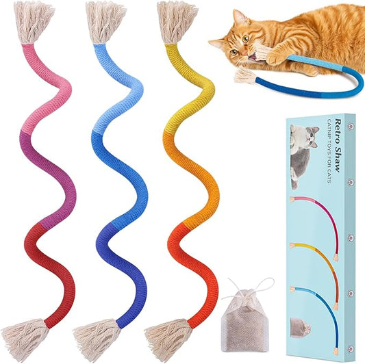 Retro Shaw Cat Toys Chew Ropes, 3PCS Catnip Kitten Toys for Indoor Cats Kitty, Safe Kitten Teething Chew Toy Cat Nip Kicker String - 23.6 Inches