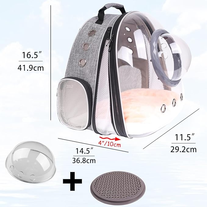 Front Extension Cat Backpack Carrier, Pet Travel Backpack for Kitten and Small Dogs, Clear Bubble Window Space Capsule Astronaut Liked Portable Vet Visit Book Bag Airline Approved