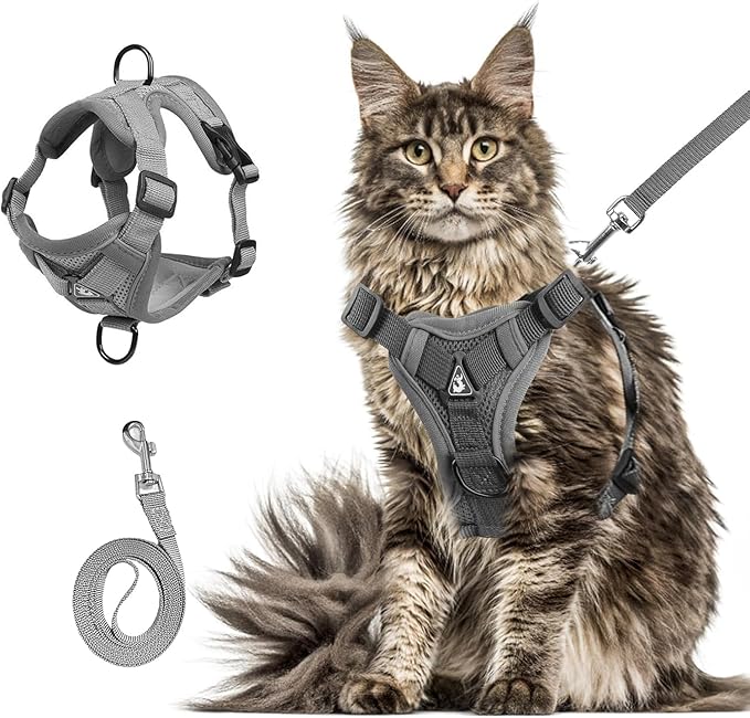 Wanheart Summer cat Chest Harness and Leash, Anti-Escape Adjustable Soft mesh cat Leash and Chest Harness Set for All Types of Cats cat Vests (Grey, XL:16.5-22.04lb)