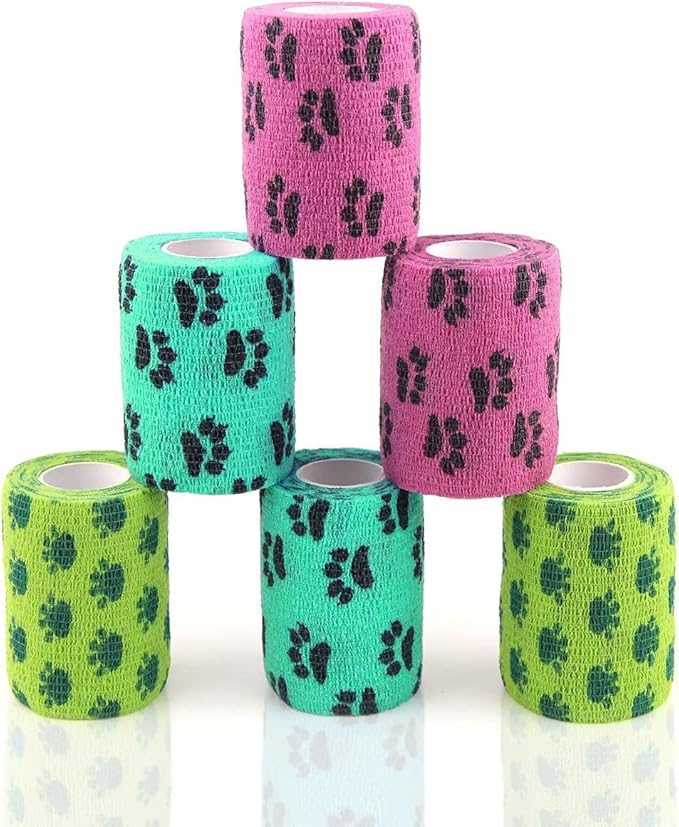 AUPCON Vet Wrap Cohesive Bandages Bulk Self Adhesive Bandage Wrap Self Adherent Wrap Non-Woven for Dogs Pet Animals & Ankle Sprains & Swelling 2 Inch x 5 Yards (3 Inch Print Claw)