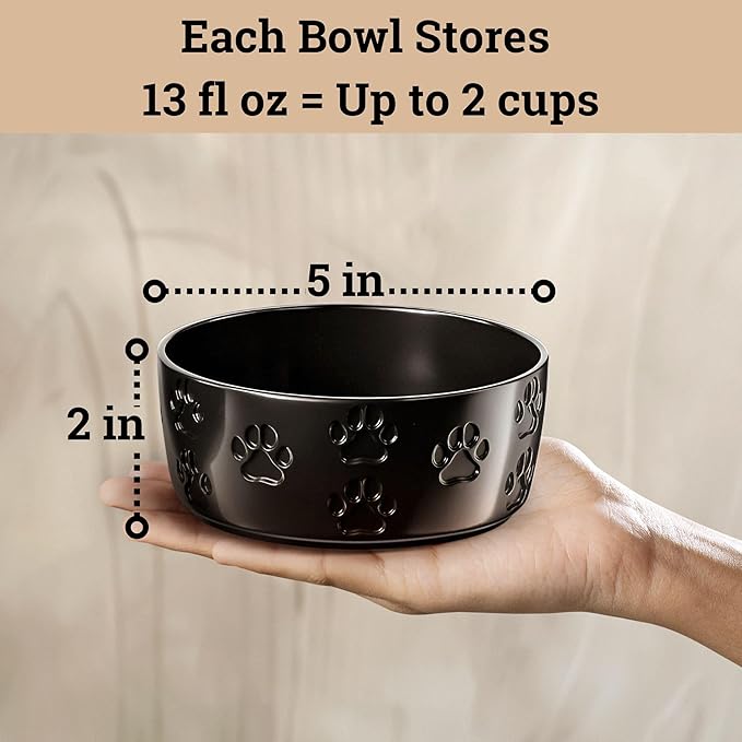 Ceramic Dog Bowl Set of 2 with Anti-Skid Base - 5" Wide x 2" Tall Ceramic Dog Bowls for Small Dogs - 2 Cup Capacity Food and Water Bowls for Dogs - Rubber Bottom Pet Bowl Set of 2 for Small Pets