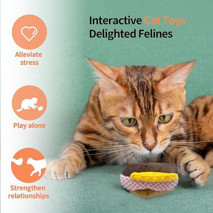 Cat Toys - Hot Dog, Fun Kick and Toss Catnip Toy with Crinkle Sound, Includes Catnip & Silvervine Powder (5g+5g) + 5 Reusable Pouches, Gift for Indoor Cats