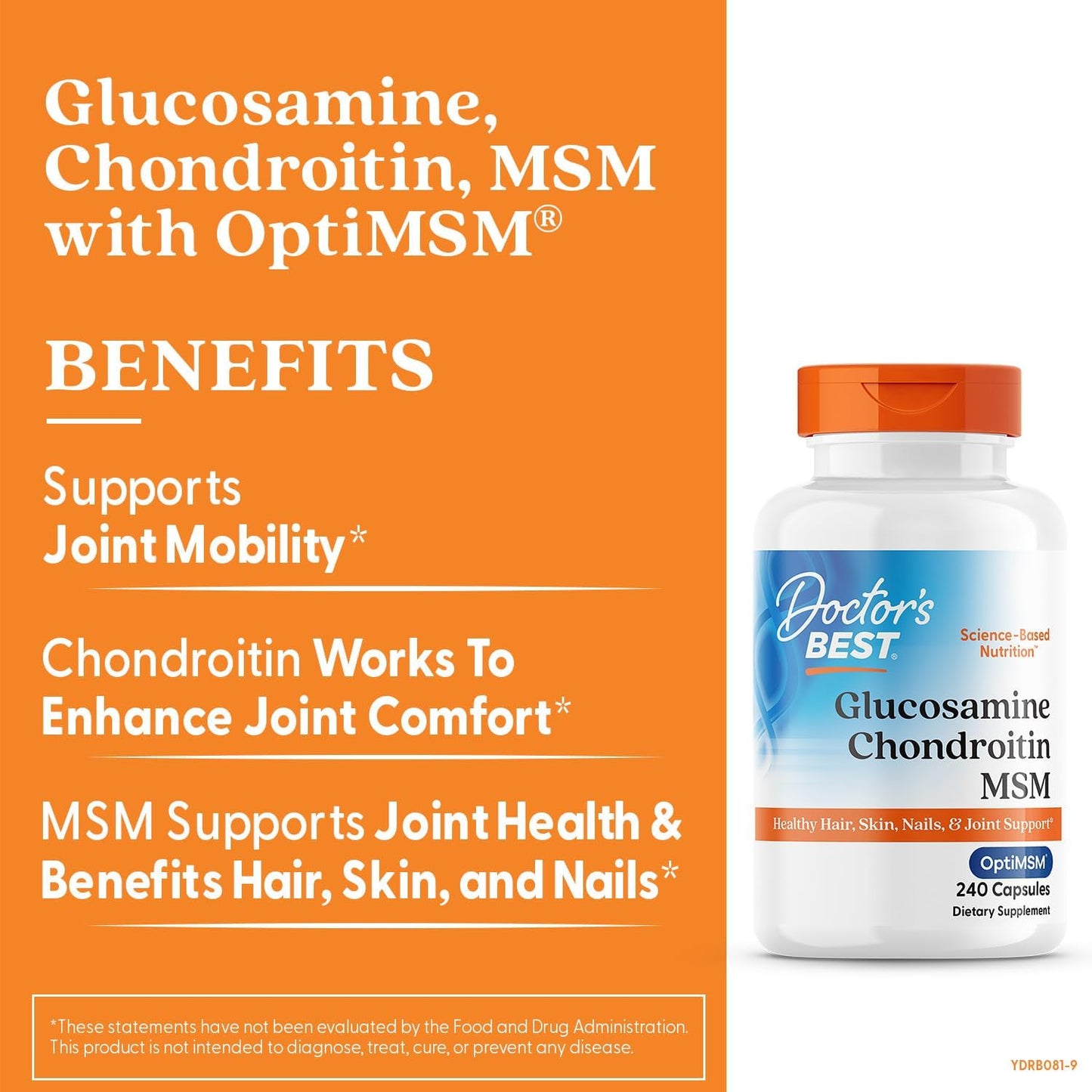 Doctor's Best Glucosamine Chondroitin Msm with OptiMSM Capsules, Supports Healthy Joint Structure, Function & Comfort, Non-GMO, Gluten Free, Soy Free, 240 Count (Pack of 1)