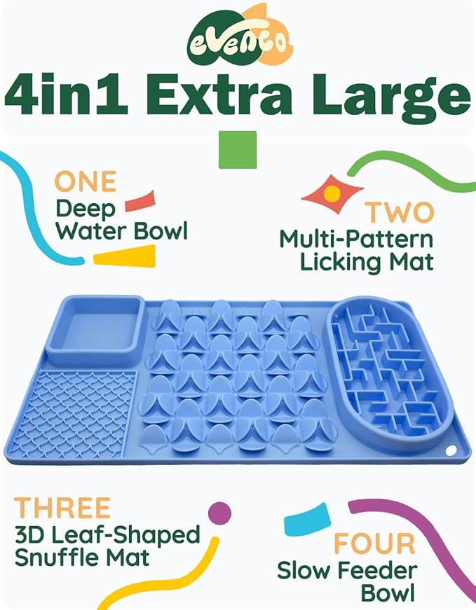 Slow Feeder Bowl for Large dog, Silicone Lick Mat & Snuffle Mat with Suction Cups - Interactive Puzzle Feeder to Slow Eating & Keep Busy, Reduce Vomiting & Relieve Boredom (21"x 11" Light Blue)