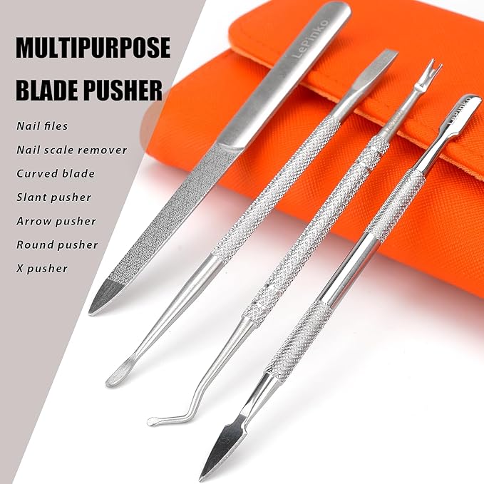 Nail Clippers Set for Thick Toenails and Fingernails, Heavy Duty Podiatrist Clippers for Ingrown Nails, Manicure Sets with Travel Leather Case, Gifts for Stocking Stuffers Men Women, 6PCS Orange