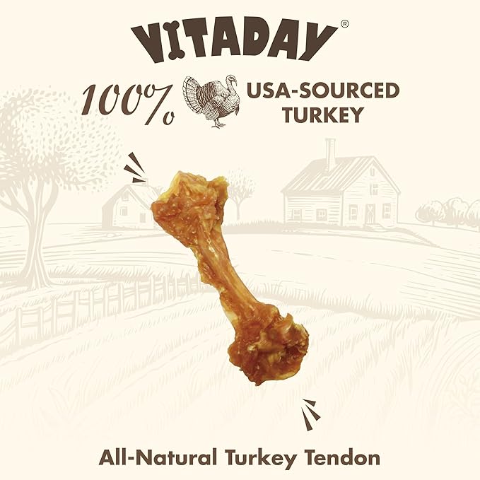Turkey Tendon Bone (S) Pack of 4, 100% Natural, USA-Sourced Turkey Tendon, High-Protein, Low-Fat, Long-Lasting Dog Chew, Rawhide Alternative, Hypoallergenic Puppy & Dog Treats