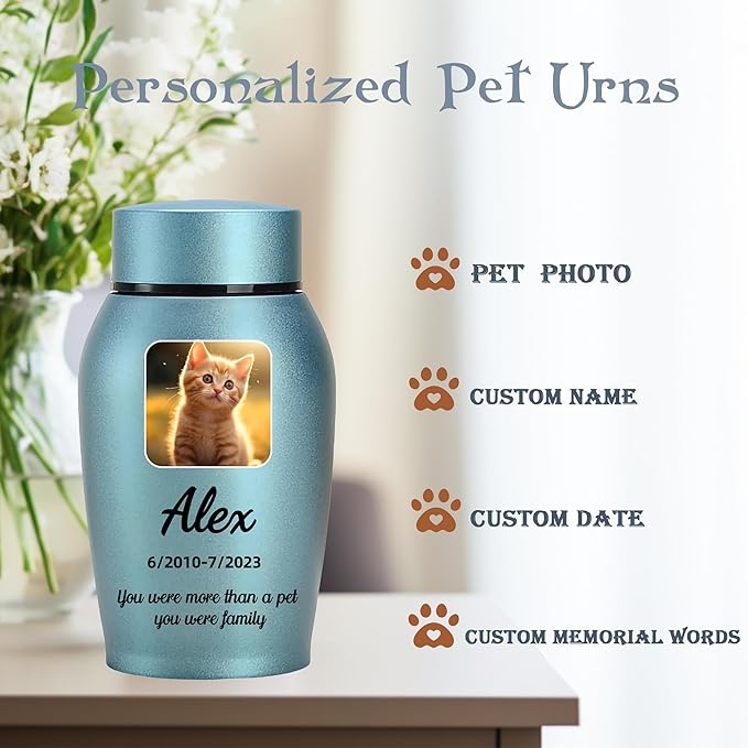 Custom Dog and Cat Urns for Ashes，Personalized Memorials Pet Urn for Ashes ，Custom Pet Name and Photo for Cremation Urns (Oval)