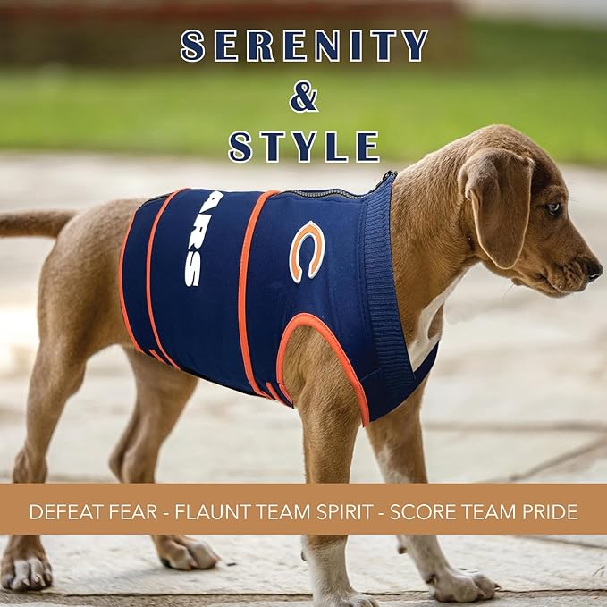 NFL Chicago Bears Dog Anxiety Shirt Calming Soothing Solution Vest, for Dogs & Cats with Anxiety, Fears, Fireworks, Loud Noises, Dark, Lonely Keeps Dogs Calm and Feeling Safe, Relaxing Jacket, Large