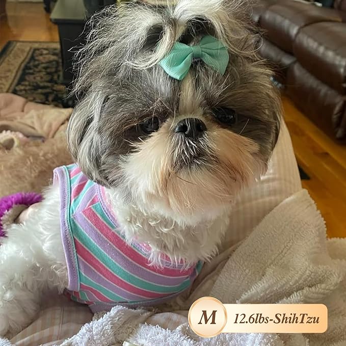 KYEESE 2Pack Dog Shirts Striped T Shirt Cotton Tank Top Soft Tee for Small Dogs Lightweight Clothes Sleeveless Dog Vest, Medium,Green+Striped