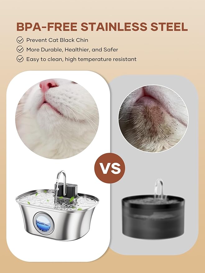 Cat Water Fountain Wireless: Battery Operated Stainless Steel 108oz/3.2L Cat Fountain, Automatic Cordless Pet Water Fountains with Motion Sensor Indoor, Easy Clean, for Cats, Dogs, Multiple Pets