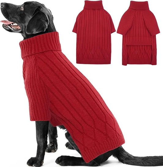 Large Breed Dog Sweaters, Warm Winter Fall Turtleneck Knitwear for Girls Boys, Christmas Sweater, Pet Sweatshirt Clothes Outfit for Great Dane, Doberman (Red XXXXL)
