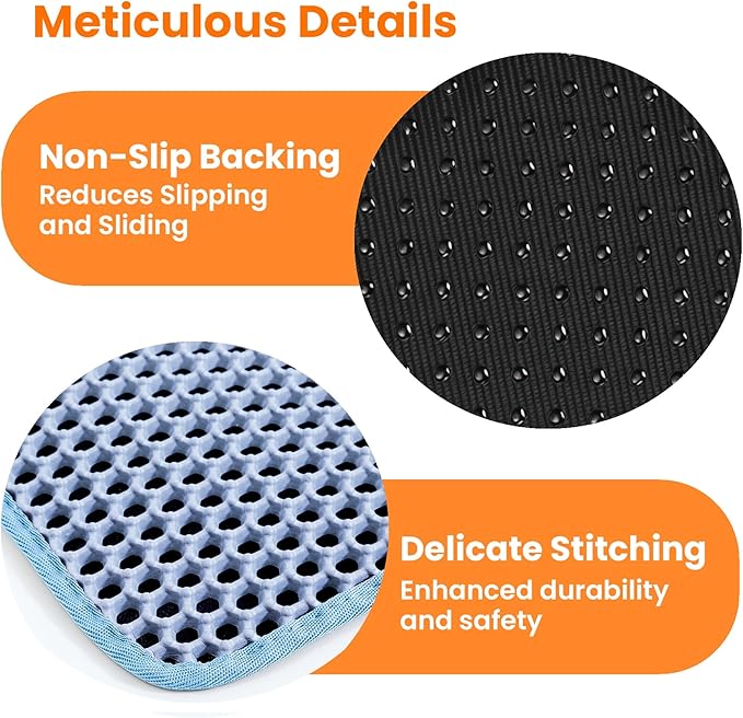 Jumbo Cat Litter Mat, 46x26 Inches Double Layer Honeycomb Litter Trapping Mat, Non Slip Waterproof Urine Proof Extra Large Cat Litter Box Mat, Kitten Supplies and Essentials, XXL, Blue