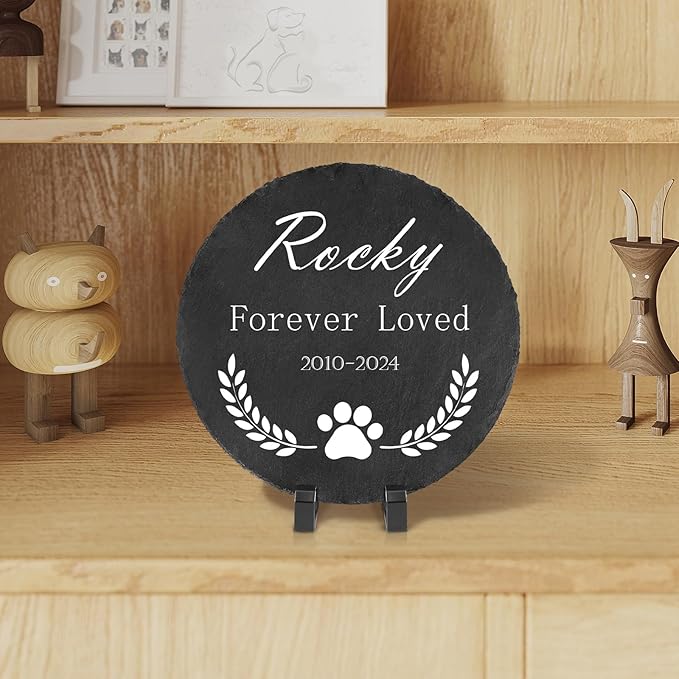 Ships Next Day Personalized Pet Memorial Stone for Loss of Dog Cat, Custom Photo Name Memory Headstone Garden Grave Marker Bereavement Sympathy Gift
