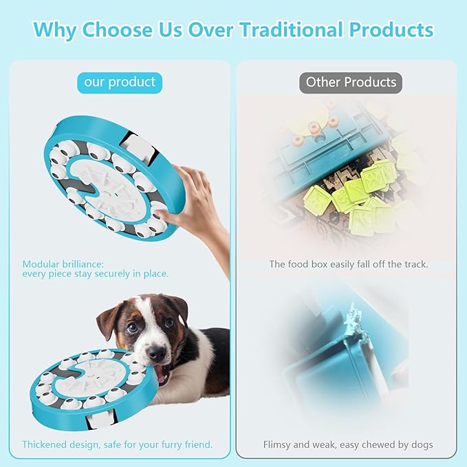 Dog Puzzle Toy, Level 3 in 1 Brain Mental Stimulation Dog Puzzles for Smart Dogs, Interactive Treat Dispenser Cognitive Enrichment Toys Puppy Puzzle Game for Mind Boredom-13.31"x13.31" Blue