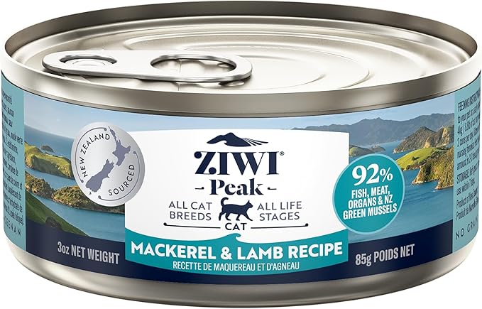 ZIWI Peak Canned Wet Cat Food – All Natural, High Protein, Grain Free, Limited Ingredient, with Superfoods (Mackerel & Lamb, Case of 24, 3oz Cans)