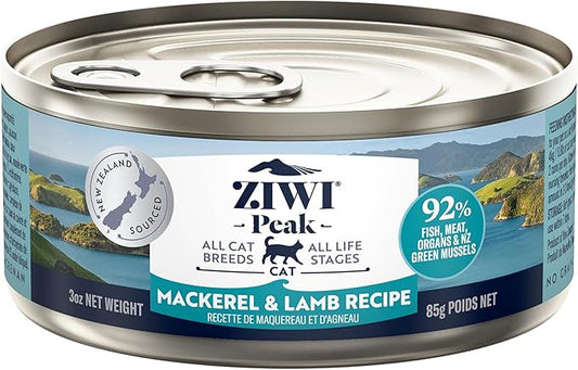 ZIWI Peak Canned Wet Cat Food – All Natural, High Protein, Grain Free, Limited Ingredient, with Superfoods (Mackerel & Lamb, Case of 24, 3oz Cans)