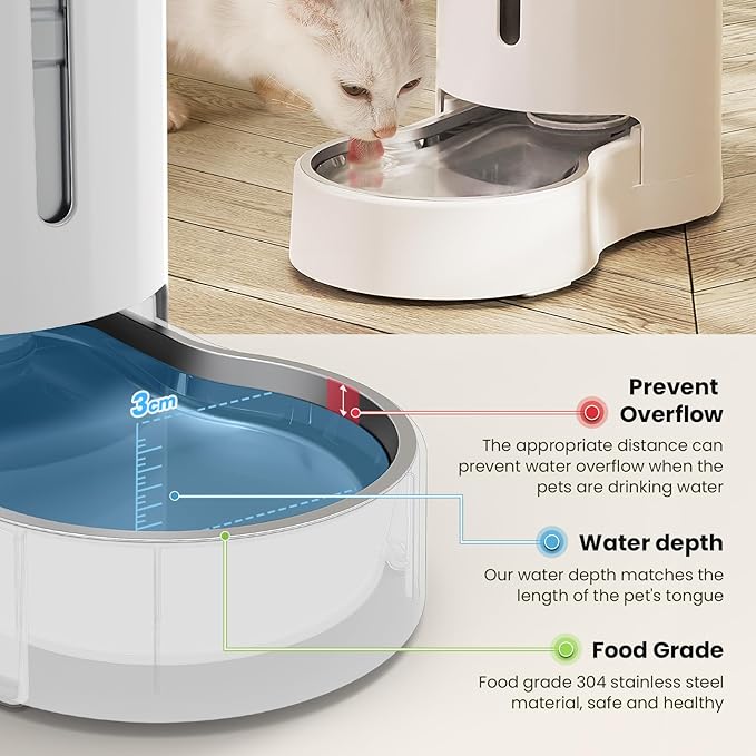 CZPET Automatic 9L Dog and Cat Water Dispenser with Stainless Steel Bowl Gravity Waterer,100% BPA-Free,Large Capacity and Drinking Area Noise-Free for Pets(9L Water Dispenser, White)