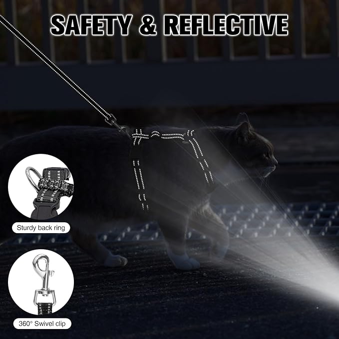 BEAUTYZOO Cat Harness and Leash Set for Walking Escape Proof, Neck Release Adjustable Harness for Kitten Puppy Small Medium Large Cats, Soft Cute Easy Control Small Cat Harness for Cats Boy and Girls